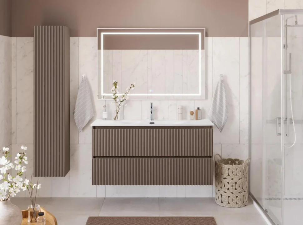 Мебель для ванной комнаты BelBagno Uno 120 подвесная, 2 ящика, матовая бежевая