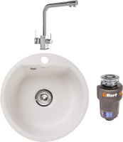 Комплект Мойка GranFest Smart SM 435 белый + Смеситель MEGA Life MG-TK06 хром + Измельчитель Bort Titan Max Power