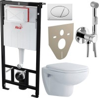 Комплект Унитаз подвесной Duravit D-code 45700900A1 безободковый + Инсталляция AlcaPlast A101 Sadromodul + Кнопка ALCA M70 белая + Звукоизоляция + Гигиенический душ Rossinka X X25-51 со смесителем, С ВНУТРЕННЕЙ ЧАСТЬЮ