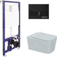 Комплект Унитаз подвесной Berges Floe + Инсталляция Novum L5 с черной кнопкой смыва Soft Touch