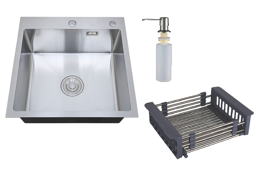 Мойка кухонная РМС MR-5050 c корзиной и дозатором, нержавеющая сталь