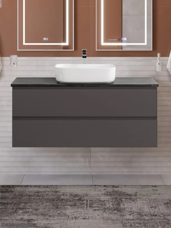 Тумба с раковиной BelBagno Kraft 120 подвесная, матовая темно-серая, столешница kep-120-mno, раковина BB1304