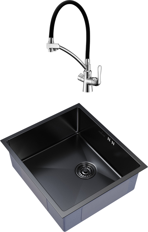 Комплект Мойка Mixline 548569 черный графит + Смеситель Lemark Comfort LM3070C с гибким изливом, хром, черный