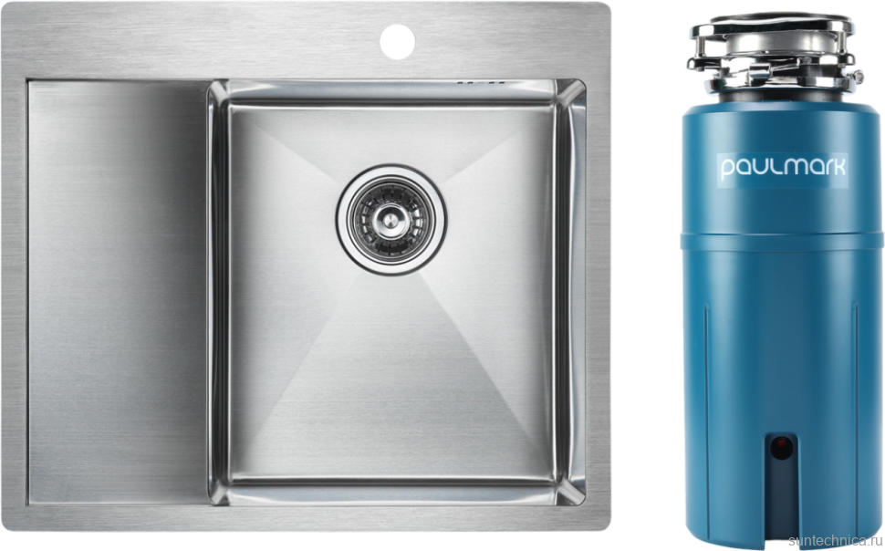 Комплект Мойка Paulmark Kroner PM225951-BSR брашированная нержавеющая сталь R + Измельчитель Intenso