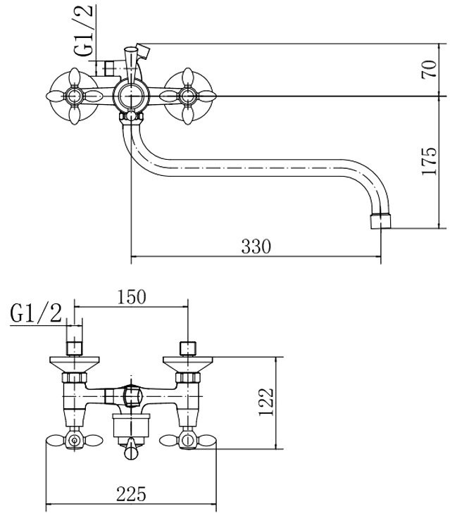 Смеситель с длинным изливом для ванны Fashun A2227 хром