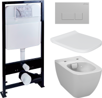 Комплект Унитаз подвесной VitrA Shift 7742B003-0075 белый глянцевый + Крышка DIWO Шифт 0405 быстросъемное, с микролифтом + Инсталляция EWRIKA ProLT 0026-2020 + Кнопка 0040 хром матовый