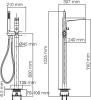 Напольный смеситель для ванны с душем Wasserkraft Sauer 7121 С ВНУТРЕННЕЙ ЧАСТЬЮ, глянцевое золото