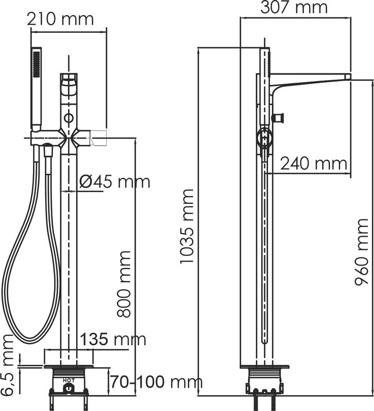 Напольный смеситель для ванны с душем Wasserkraft Sauer 7121 С ВНУТРЕННЕЙ ЧАСТЬЮ, глянцевое золото