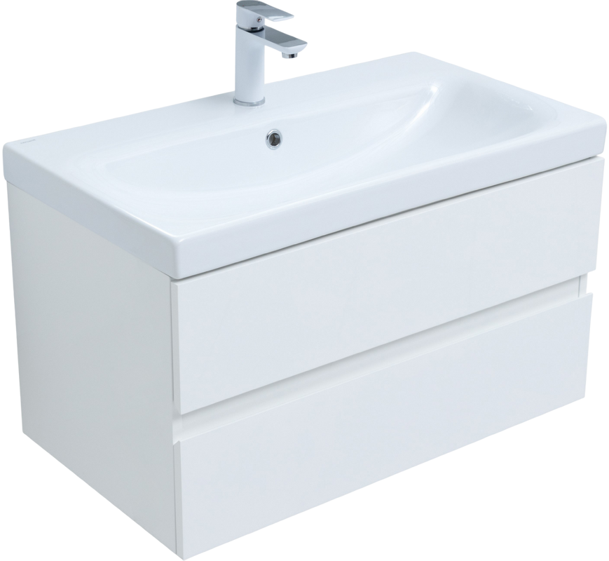 Тумба с раковиной Aquanet Беркли 80 белая глянцевая