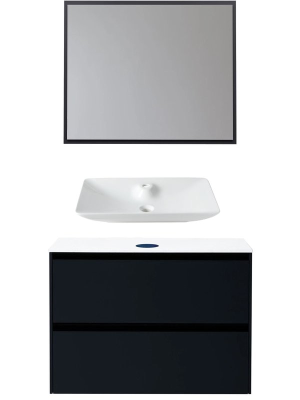 Мебель для ванной комнаты Allen Brau Activity 90 с подсветкой, матовый антрацит, черный браш, столешница белая, раковина Fantasy Y 64x40, белая