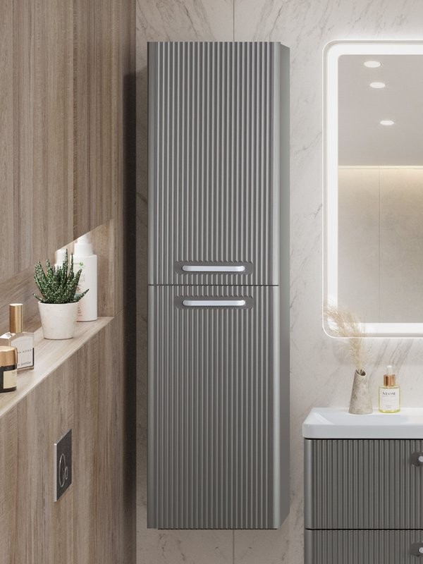 Шкаф-пенал для ванной BelBagno Due 40 подвесной, ручки белые, сатин