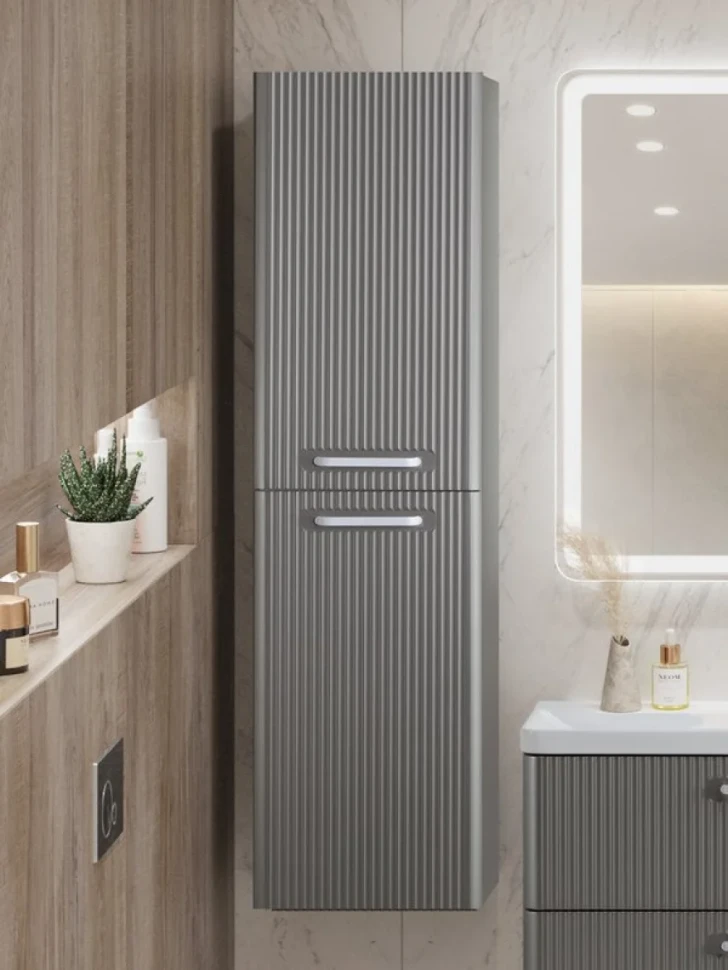 Шкаф-пенал для ванной BelBagno Due 40 подвесной, ручки белые, сатин