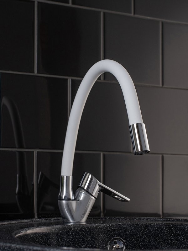 Смеситель для кухни РМС SL137W 016F хром, белый, с гибким изливом