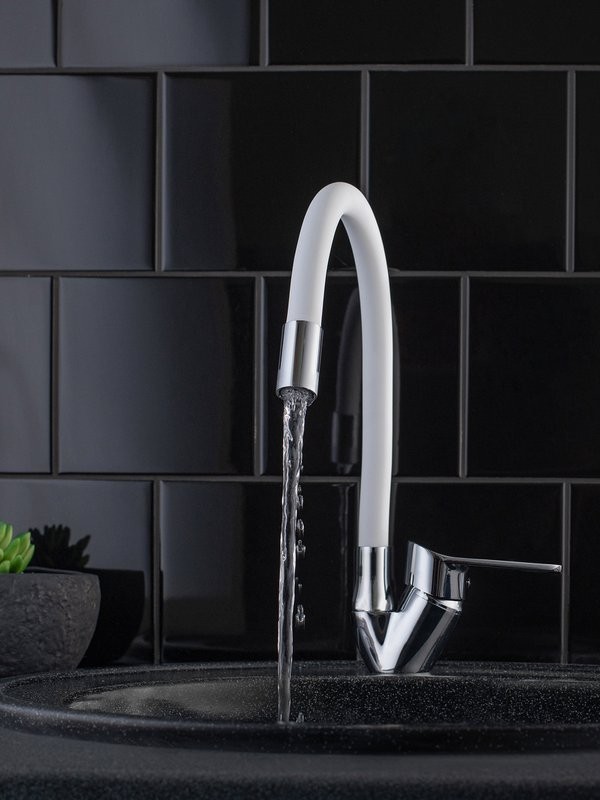 Смеситель для кухни РМС SL137W 016F хром, белый, с гибким изливом
