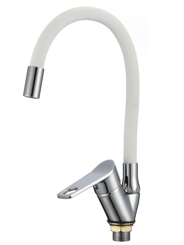 Смеситель для кухни РМС SL137W 016F хром, белый, с гибким изливом