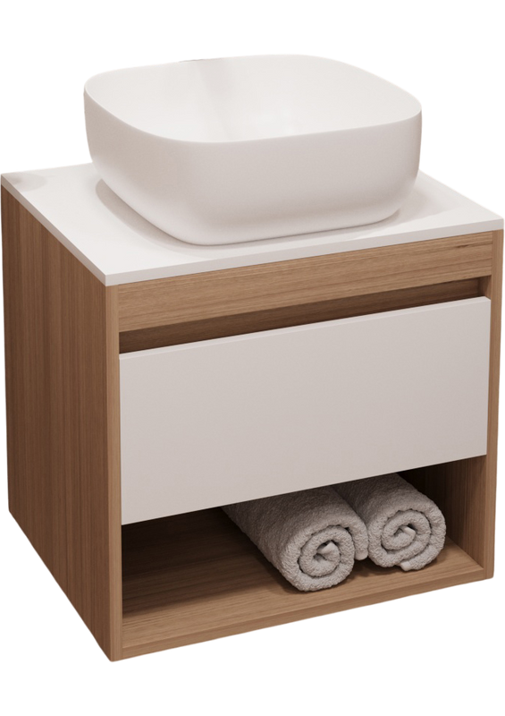 Тумба с раковиной Teymi Ritta 55 дуб эврика, матовая белая, раковина Solli 41