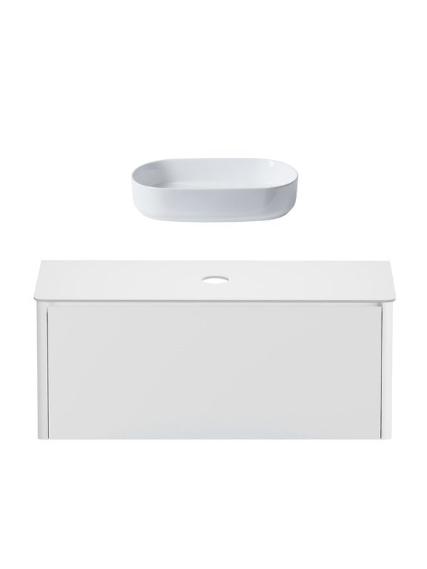 Тумба с раковиной Allen Brau Gravity 120 1 ящик, матовый белый, столешница белая, раковина Fantasy Oval 55, белая