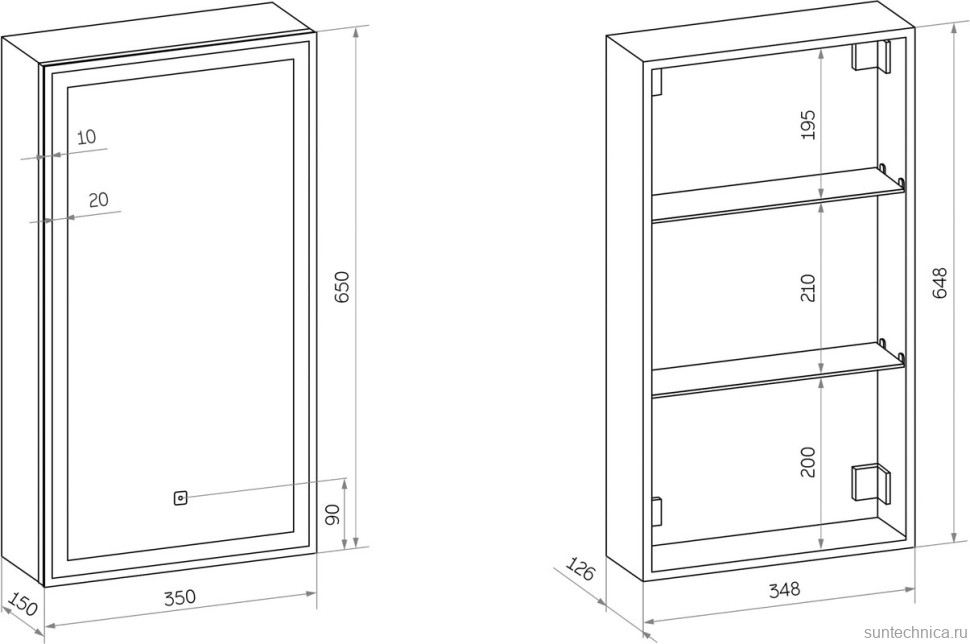 Зеркало-шкаф Art&Max Techno L 35 с подсветкой, черное