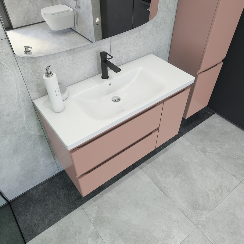 Тумба с раковиной Caprigo Forte 100 R подвесная, пудра