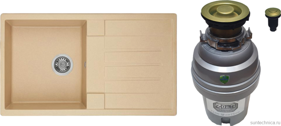 Комплект Мойка AQUATON Верона латте + Измельчитель Zorg ZR-75 D BRONZE