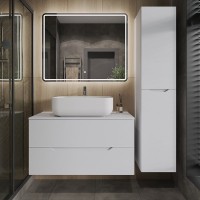 Мебель для ванной комнаты Orange Line 100 подвесная, 2 ящика, матовая белая с раковиной B03-600W