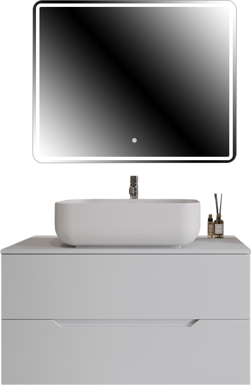 Мебель для ванной комнаты Orange Line 100 подвесная, 2 ящика, матовая белая с раковиной B03-600W