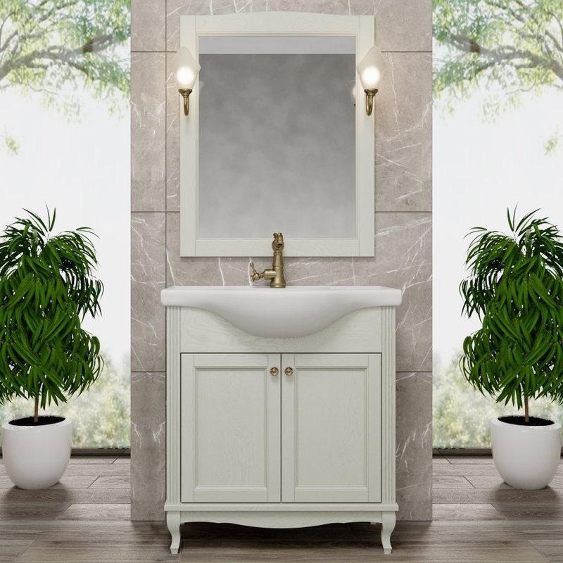 Мебель для ванной комнаты ValenHouse Эллина 80 слоновая кость, 2 дверцы, ручки бронза