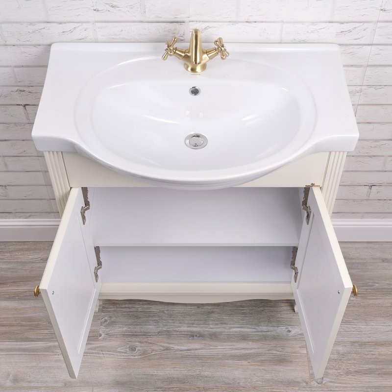 Мебель для ванной комнаты ValenHouse Эллина 80 слоновая кость, 2 дверцы, ручки бронза