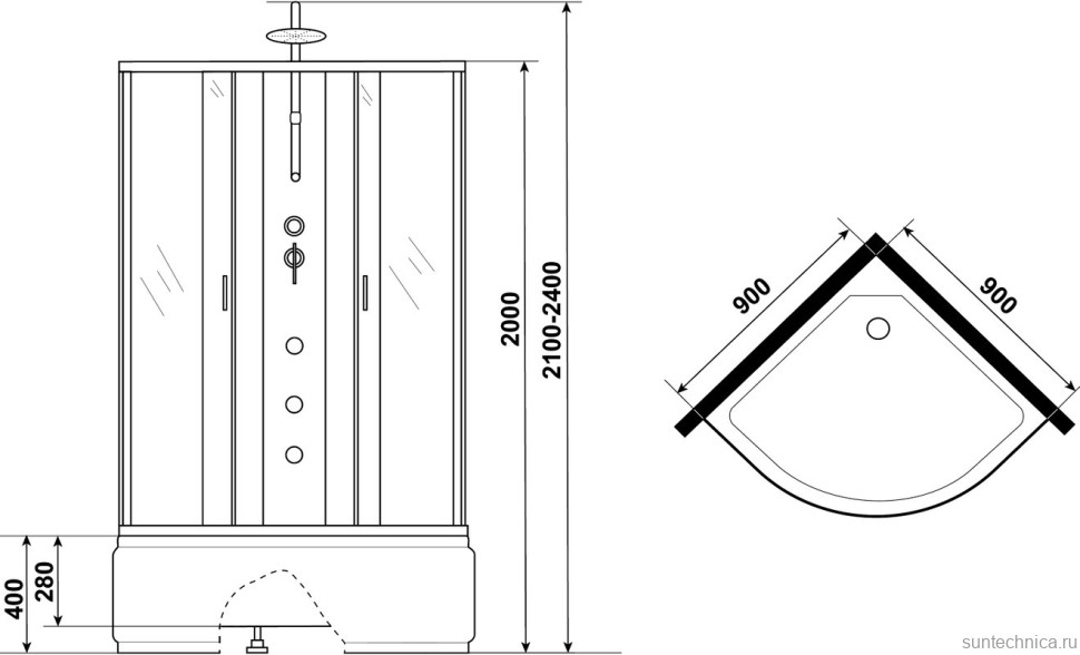 Душевая кабина Niagara Classic NG-2308-14BKTG 90x90 см, с гидромассажем и тропическим душем