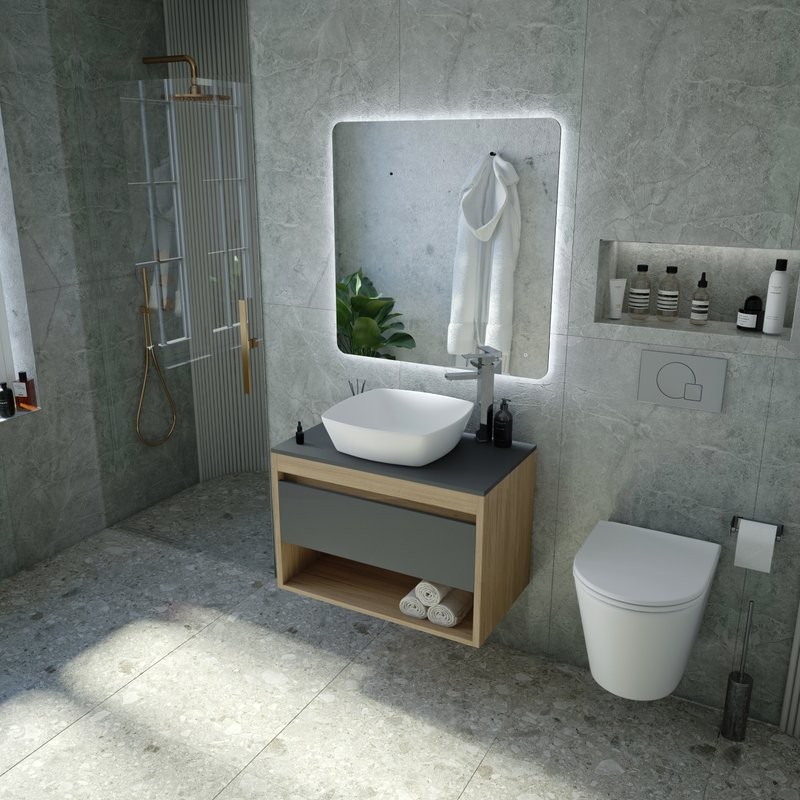 Тумба с раковиной Teymi Ritta 65 дуб эврика, матовый графит, раковина Kati 43