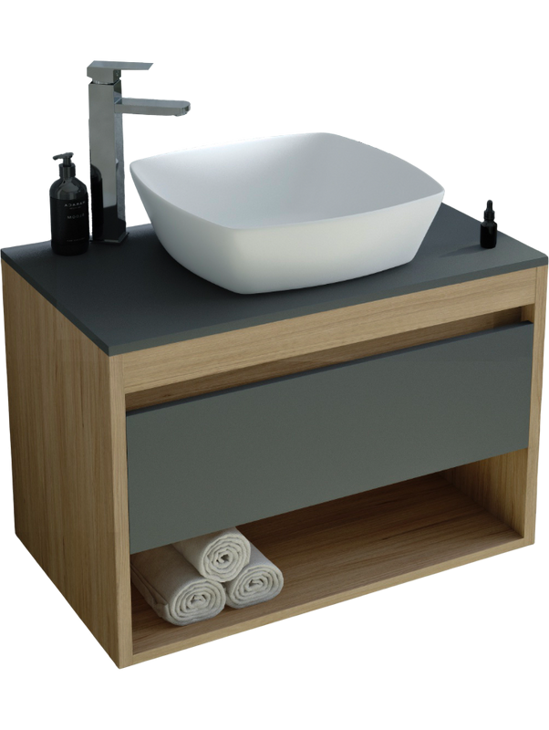 Тумба с раковиной Teymi Ritta 65 дуб эврика, матовый графит, раковина Kati 43