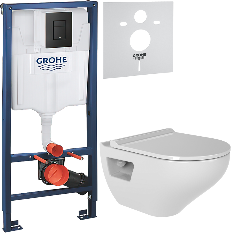 Комплект Унитаз подвесной Bien Ion безободковый, с биде + Инсталляция Grohe Solido 38811KF0 3 в 1 с кнопкой смыва + Звукоизоляция
