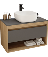 Тумба с раковиной Teymi Ritta 85 дуб эврика, матовый графит, раковина Solli 41