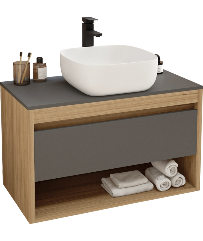 Тумба с раковиной Teymi Ritta 85 дуб эврика, матовый графит, раковина Solli 41
