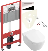 Комплект Унитаз подвесной Villeroy & Boch Subway 2.0 5614 R001 + Крышка 9M68 S101 с микролифтом, петли хром + Инсталляция TECE Now 9400412 4 в 1 с кнопкой смыва