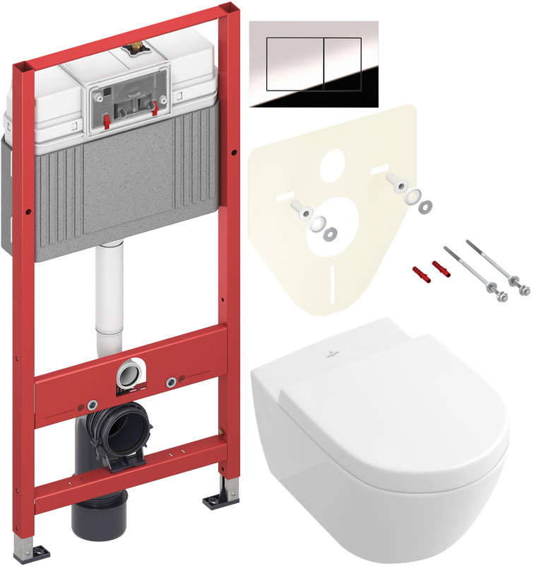 Комплект Унитаз подвесной Villeroy & Boch Subway 2.0 5614 R001 + Крышка 9M68 S101 с микролифтом, петли хром + Инсталляция TECE Now 9400412 4 в 1 с кнопкой смыва