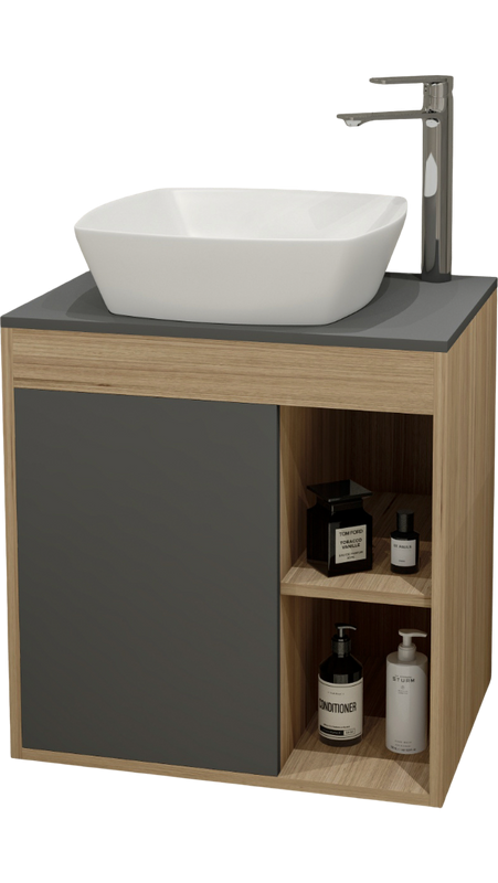 Тумба с раковиной Teymi Nura 60 дуб эврика, матовый графит, раковина Kati 43