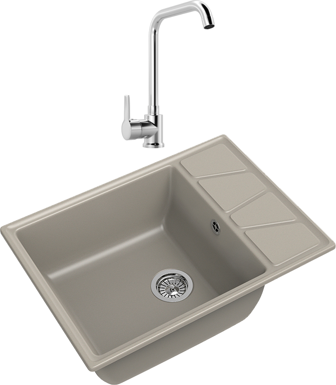 Комплект Мойка GranFest Vertex GF-V-680L топаз + Смеситель MEGA Ege MG-PL10 хром