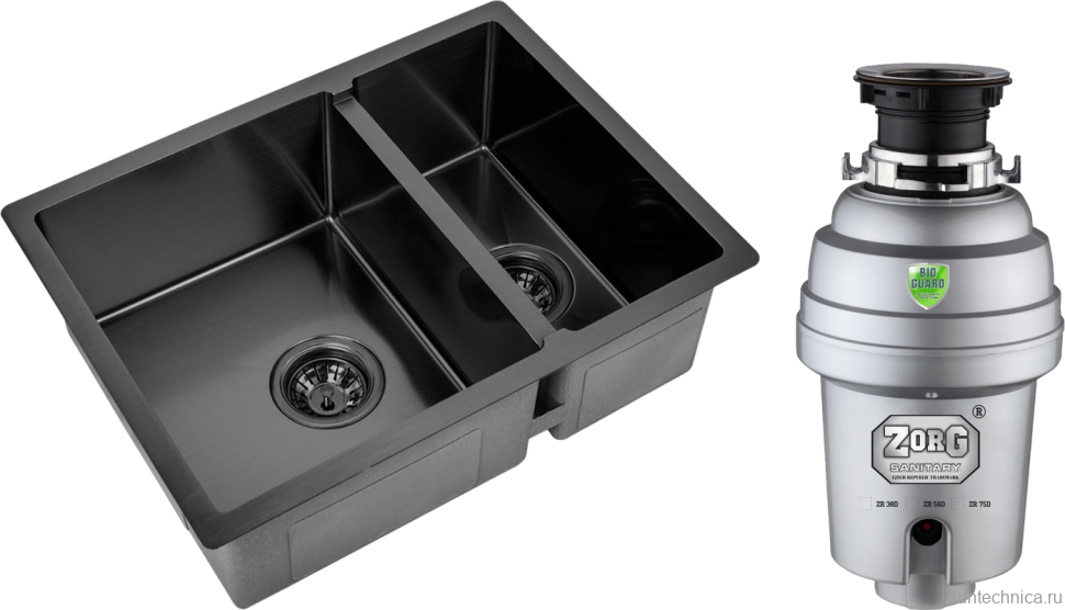 Комплект Мойка Zorg Inox PVD 58-2-44 GRAFIT графит + Измельчитель Inox D