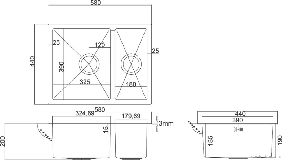 Комплект Мойка Zorg Inox PVD 58-2-44 GRAFIT графит + Измельчитель Inox D