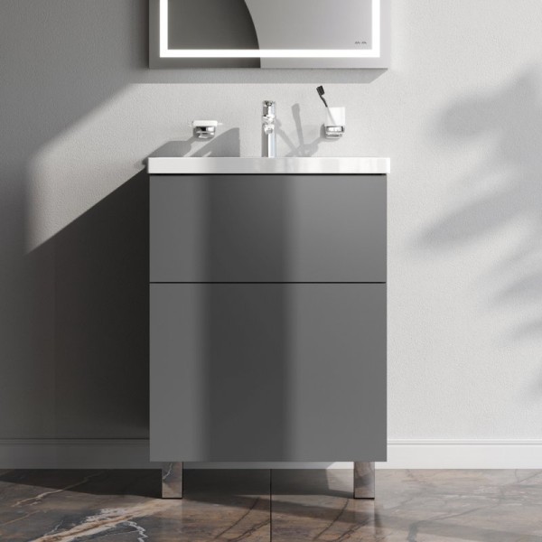 Тумба с раковиной AM.PM Gem 60 графит матовый, напольная, с 2 ящиками