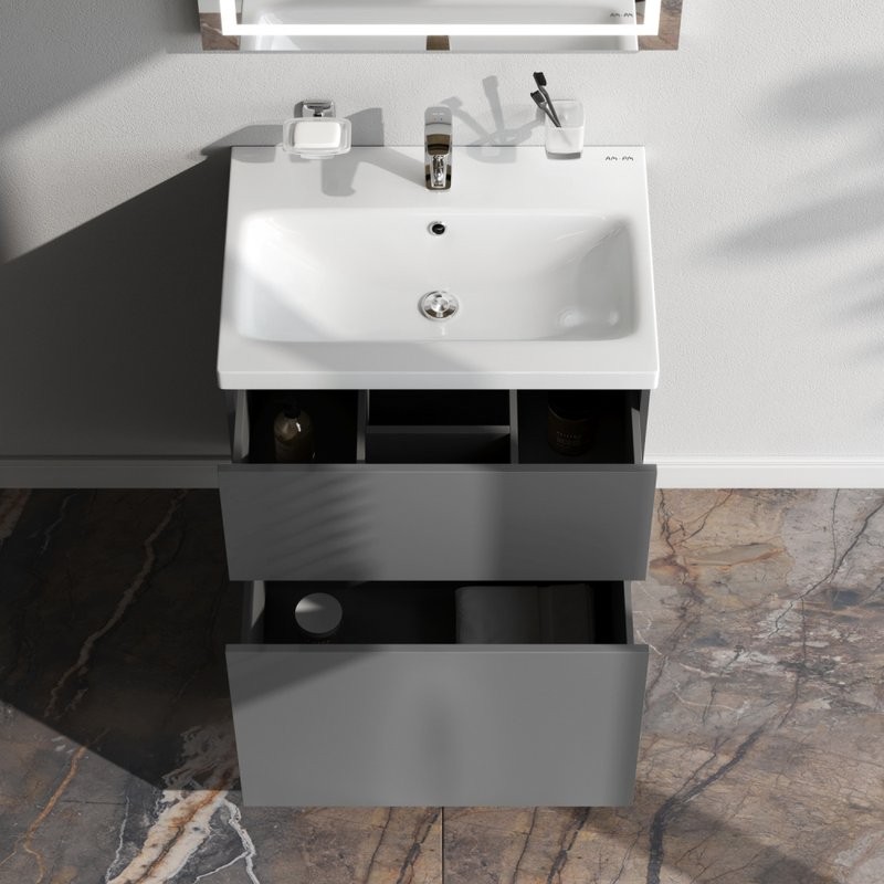 Тумба с раковиной AM.PM Gem 60 графит матовый, напольная, с 2 ящиками