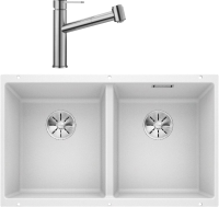Комплект Мойка Blanco Subline 350/350-U белая + Смеситель Ambis-S 523119