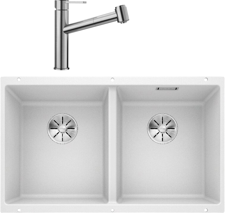 Комплект Мойка Blanco Subline 350/350-U белая + Смеситель Ambis-S 523119