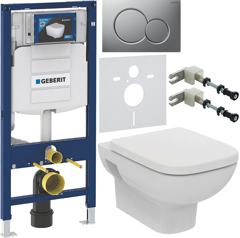 Комплект Унитаз подвесной Ideal Standard I.life A + Крышка T453101 белая + Инсталляция Geberit Duofix UP 320 111.300.00.5 + Кнопка Sigma 01 115.770.JQ.5 лакированная, матовый хром + Крепления 111.815.00.1 к стене + Звукоизоляция