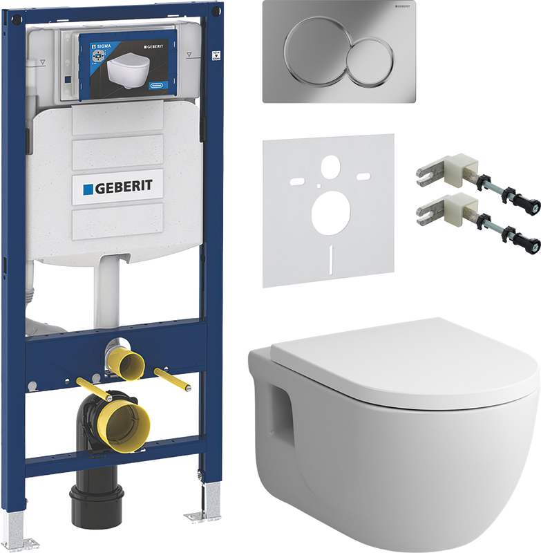 Комплект Унитаз подвесной AM.PM Like C801701SC FlashClean с микролифтом + Крепления Geberit Duofix 111.815.00.1 к стене + Звукоизоляция + Инсталляция UP 320 111.300.00.5 + Кнопка Sigma 01 115.770.21.5 хром