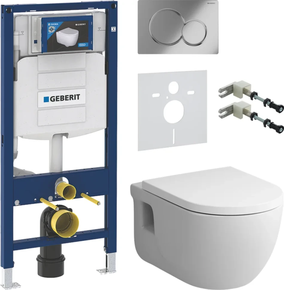 Комплект Унитаз подвесной AM.PM Like C801701SC FlashClean с микролифтом + Крепления Geberit Duofix 111.815.00.1 к стене + Звукоизоляция + Инсталляция UP 320 111.300.00.5 + Кнопка Sigma 01 115.770.21.5 хром