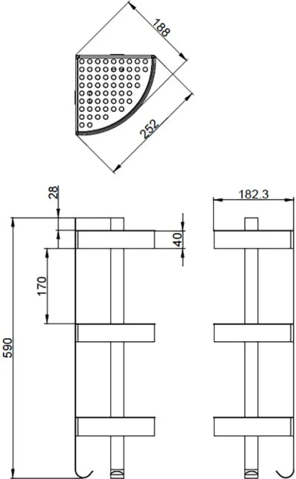 Полка AZARIO AZ-833-3 трехэтажная, хром