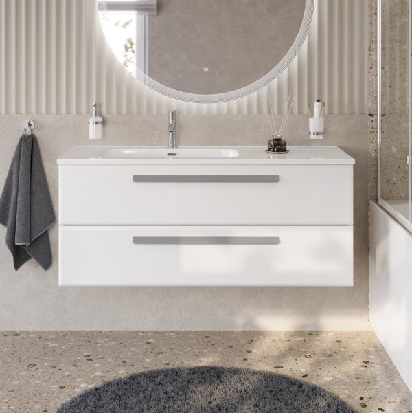 Тумба с раковиной Cezares Eco Cer-N 120 L bianco lucido, раковина Duet 120 L, ручки серые