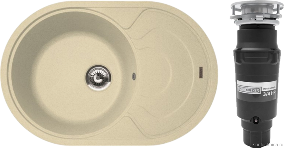 Комплект Мойка Florentina Родос 760 шампань + Измельчитель Bone Crusher BC 910-SL-Slim Line